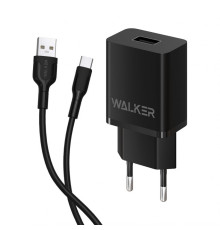 Мережевий зарядний пристрій (адаптер) 2в1 WALKER WH-26 1USB / 2.1A + Data Cabel USB to Type-C black