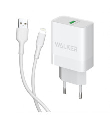 Мережевий зарядний пристрій (адаптер) 2в1 WALKER WH-35 1USB / QC3.0 / 3A / 15W + Data Cabel USB to Lightning white