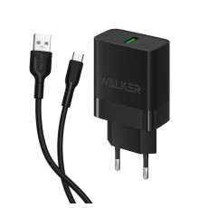 Мережевий зарядний пристрій (адаптер) 2в1 WALKER WH-35 1USB / QC3.0 / 3A / 15W + Data Cabel USB to Micro black