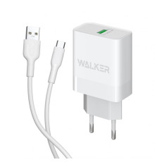 Мережевий зарядний пристрій (адаптер) 2в1 WALKER WH-35 1USB / QC3.0 / 3A / 15W + Data Cabel USB to Micro white