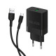 Мережевий зарядний пристрій (адаптер) 2в1 WALKER WH-35 1USB / QC3.0 / 3A / 15W + Data Cabel USB to Type-C black