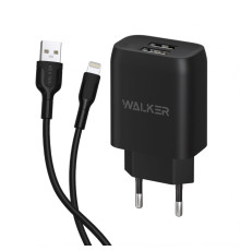 Мережевий зарядний пристрій (адаптер) 2в1 WALKER WH-31 2USB / 2.1A + Data Cabel USB to Lightning black