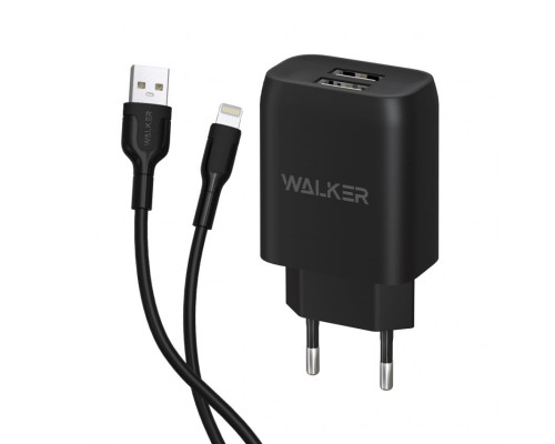 Мережевий зарядний пристрій (адаптер) 2в1 WALKER WH-31 2USB / 2.1A + Data Cabel USB to Lightning black