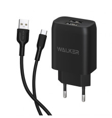 Мережевий зарядний пристрій (адаптер) 2в1 WALKER WH-31 2USB / 2.1A + Data Cabel USB to Micro black