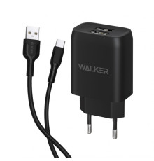 Мережевий зарядний пристрій (адаптер) 2в1 WALKER WH-31 2USB / 2.1A + Data Cabel USB to Type-C black