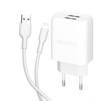 Мережевий зарядний пристрій (адаптер) 2в1 WALKER WH-31 2USB / 2.1A + Data Cabel USB to Lightning white