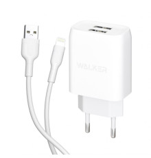 Мережевий зарядний пристрій (адаптер) 2в1 WALKER WH-31 2USB / 2.1A + Data Cabel USB to Lightning white