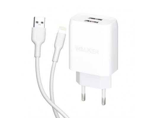 Мережевий зарядний пристрій (адаптер) 2в1 WALKER WH-31 2USB / 2.1A + Data Cabel USB to Lightning white