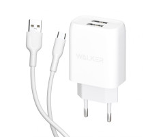 Мережевий зарядний пристрій (адаптер) 2в1 WALKER WH-31 2USB / 2.1A + Data Cabel USB to Micro white