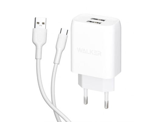 Мережевий зарядний пристрій (адаптер) 2в1 WALKER WH-31 2USB / 2.1A + Data Cabel USB to Micro white