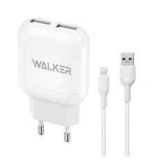 Мережевий зарядний пристрій (адаптер) 2в1 WALKER WH-33 2USB / 2.4A + Data Cabel USB to Lightning white