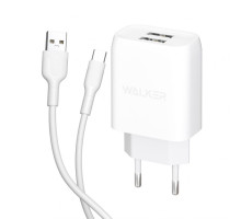 Мережевий зарядний пристрій (адаптер) 2в1 WALKER WH-31 2USB / 2.1A + Data Cabel USB to Type-C white