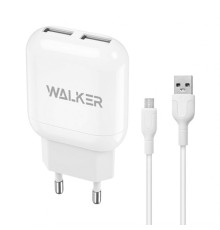 Мережевий зарядний пристрій (адаптер) 2в1 WALKER WH-33 2USB / 2.4A + Data Cabel USB to Micro white