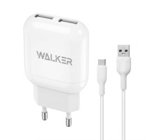 Мережевий зарядний пристрій (адаптер) 2в1 WALKER WH-33 2USB / 2.4A + Data Cabel USB to Type-C white