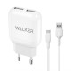 Мережевий зарядний пристрій (адаптер) 2в1 WALKER WH-33 2USB / 2.4A + Data Cabel USB to Type-C white