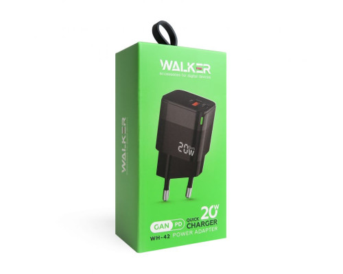 Мережевий зарядний пристрій (адаптер) WALKER WH-42 20W GAN PD_20W / QC3.0_18W black