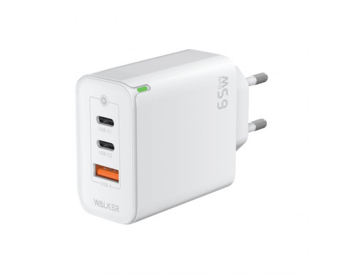 Мережевий зарядний пристрій (адаптер) WALKER WH-45 65W GAN PD1_65W / PD2_30W / QC3.0_18W white TPS-2710000283348 2710000283348