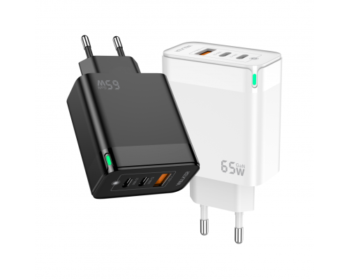 Мережевий зарядний пристрій (адаптер) WALKER WH-45 65W GAN PD1_65W / PD2_30W / QC3.0_18W white TPS-2710000283348 2710000283348