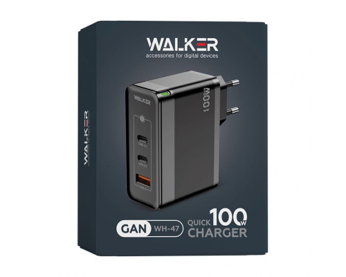 Мережевий зарядний пристрій (адаптер) WALKER WH-47 100W GAN PD1_65W / PD2_35W / QC3.0_18W black