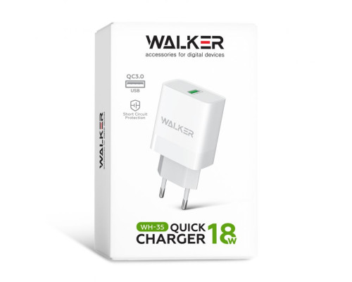 Мережевий зарядний пристрій (адаптер) WALKER WH-35 1USB / QC3.0 / 3A / 18W white TPS-2710000302452 2710000302452
