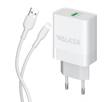 Мережевий зарядний пристрій (адаптер) 2в1 WALKER WH-35 1USB / QC3.0 / 3A / 18W + Data Cable USB to Lightning white TPS-2710000323969 2710000323969