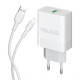 Мережевий зарядний пристрій (адаптер) 2в1 WALKER WH-35 1USB / QC3.0 / 3A / 18W + Data Cable USB to Lightning white TPS-2710000323969 2710000323969