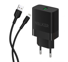 Мережевий зарядний пристрій (адаптер) 2в1 WALKER WH-35 1USB / QC3.0 / 3A / 18W + Data Cable USB to Lightning black TPS-2710000323952 2710000323952