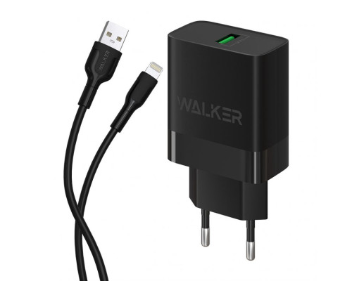 Мережевий зарядний пристрій (адаптер) 2в1 WALKER WH-35 1USB / QC3.0 / 3A / 18W + Data Cable USB to Lightning black TPS-2710000323952 2710000323952