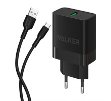 Мережевий зарядний пристрій (адаптер) 2в1 WALKER WH-35 1USB / QC3.0 / 3A / 18W + Data Cable USB to Micro black TPS-2710000323976 2710000323976