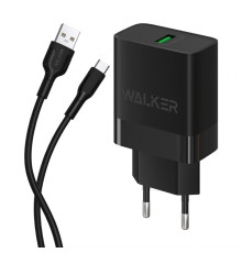 Мережевий зарядний пристрій (адаптер) 2в1 WALKER WH-35 1USB / QC3.0 / 3A / 18W + Data Cable USB to Micro black TPS-2710000323976 2710000323976