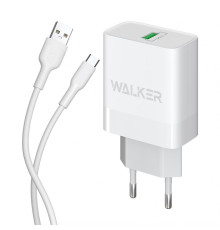 Мережевий зарядний пристрій (адаптер) 2в1 WALKER WH-35 1USB / QC3.0 / 3A / 18W + Data Cable USB to Micro white TPS-2710000323983 2710000323983