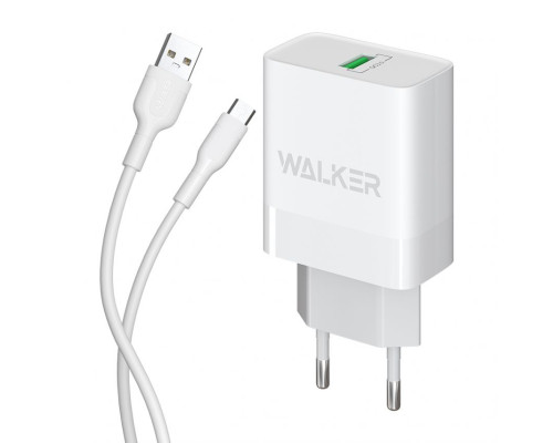 Мережевий зарядний пристрій (адаптер) 2в1 WALKER WH-35 1USB / QC3.0 / 3A / 18W + Data Cable USB to Micro white TPS-2710000323983 2710000323983