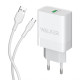 Мережевий зарядний пристрій (адаптер) 2в1 WALKER WH-35 1USB / QC3.0 / 3A / 18W + Data Cable USB to Micro white TPS-2710000323983 2710000323983