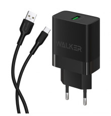 Мережевий зарядний пристрій (адаптер) 2в1 WALKER WH-35 1USB / QC3.0 / 3A / 18W + Data Cable USB to Type-C black TPS-2710000323990 2710000323990