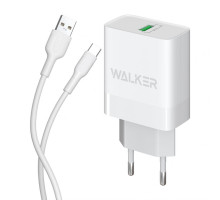 Мережевий зарядний пристрій (адаптер) 2в1 WALKER WH-35 1USB / QC3.0 / 3A / 18W + Data Cable USB to Type-C white TPS-2710000324003 2710000324003