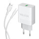 Мережевий зарядний пристрій (адаптер) 2в1 WALKER WH-35 1USB / QC3.0 / 3A / 18W + Data Cable USB to Type-C white TPS-2710000324003 2710000324003