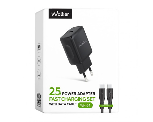 Мережевий зарядний пристрій (адаптер) 2в1 WALKER WH-64 PD_25W + Data Cable Type-C to Type-C black TPS-2710000331797 2710000331797