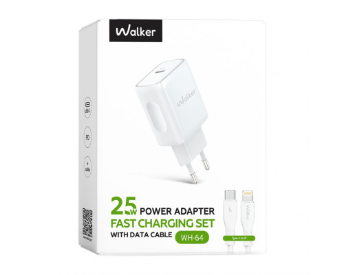 Мережевий зарядний пристрій (адаптер) 2в1 WALKER WH-64 PD_25W + Data Cable Type-C to Lightning white TPS-2710000331773 2710000331773