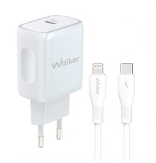Мережевий зарядний пристрій (адаптер) 2в1 WALKER WH-64 PD_25W + Data Cable Type-C to Lightning white TPS-2710000331773 2710000331773