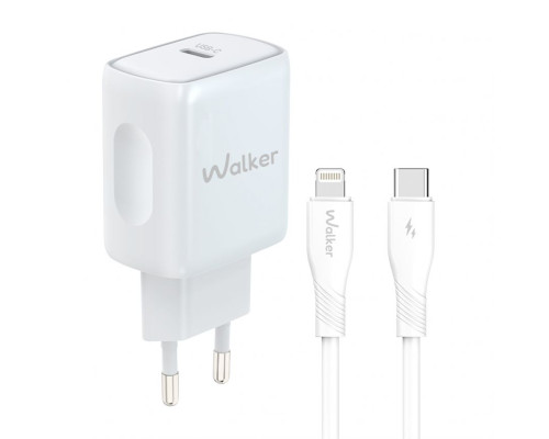 Мережевий зарядний пристрій (адаптер) 2в1 WALKER WH-64 PD_25W + Data Cable Type-C to Lightning white TPS-2710000331773 2710000331773