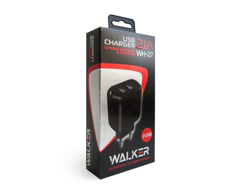 Мережевий зарядний пристрій (адаптер) WALKER WH-27 2USB / 2.1A black