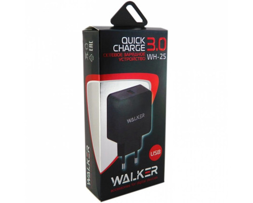 Мережевий зарядний пристрій (адаптер) WALKER WH-25 QC3.0 / 1USB / 2.4A black