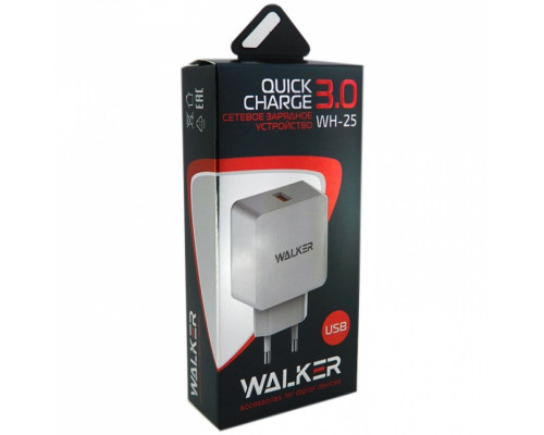 Мережевий зарядний пристрій (адаптер) WALKER WH-25 QC3.0 / 1USB / 2.4A white