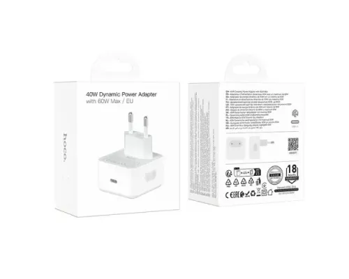 МЗП HOCO C161A Speed single port PD40W charger White mag-6942007675185153145