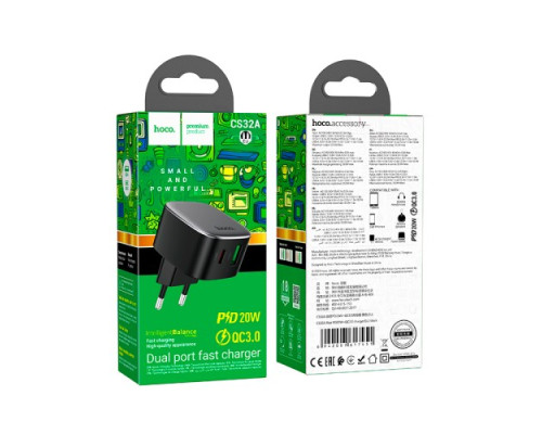 МЗП HOCO CS32A Rise PD20W+QC3.0 charger Black mag-6942007617451138644