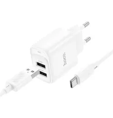 МЗП HOCO C141A Smart dual-port charger set 5V/2.1A + Type-C Cable White mag-6942007627917152125