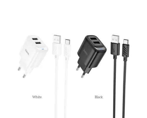 МЗП HOCO C141A Smart dual-port charger set 5V/2.1A + Type-C Cable White mag-6942007627917152125