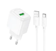МЗП HOCO CS52A Surplus single-port QC3.0 charger set(Type-C) White mag-6942007631471145533