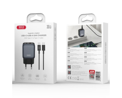 МЗП XO L156(EU) PD30W/QC18W(1A1C) fast charger + Type-C cable Чорний mag-6975837582392140450