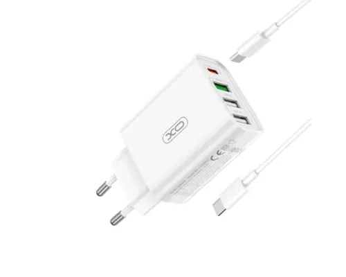 МЗП XO L120 (EU) multi port fast charging charger (USB-C 20W/USB-A 18W) with TYPE-C cable Білий mag-6920680846658144910